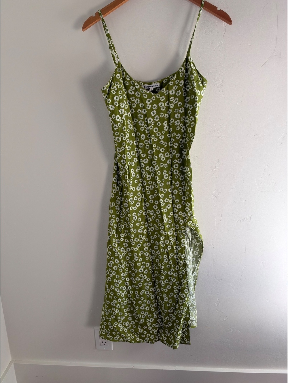 Reformation Green Floral Midi Dress Size 0 Cottagecore Side Slit